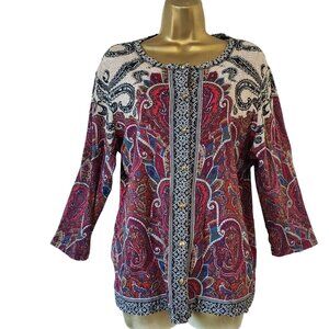 Rafaella Womans Paisley Print 3/4 Sleeve Top 1X Cardigan 100% Cotton Multicolor
